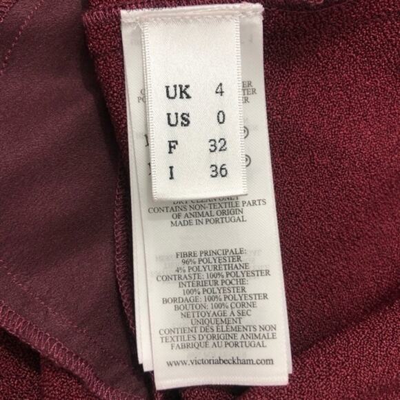 Victoria Beckham Iron Red Burgundy Sleeveless Crepe Mini Dress Size 0 NWT - Picture 7 of 9